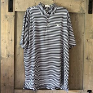 Peter Millar Summer Comfort Men's XL Polo‎ Shirt Golf Blue Stripe Bird Logo